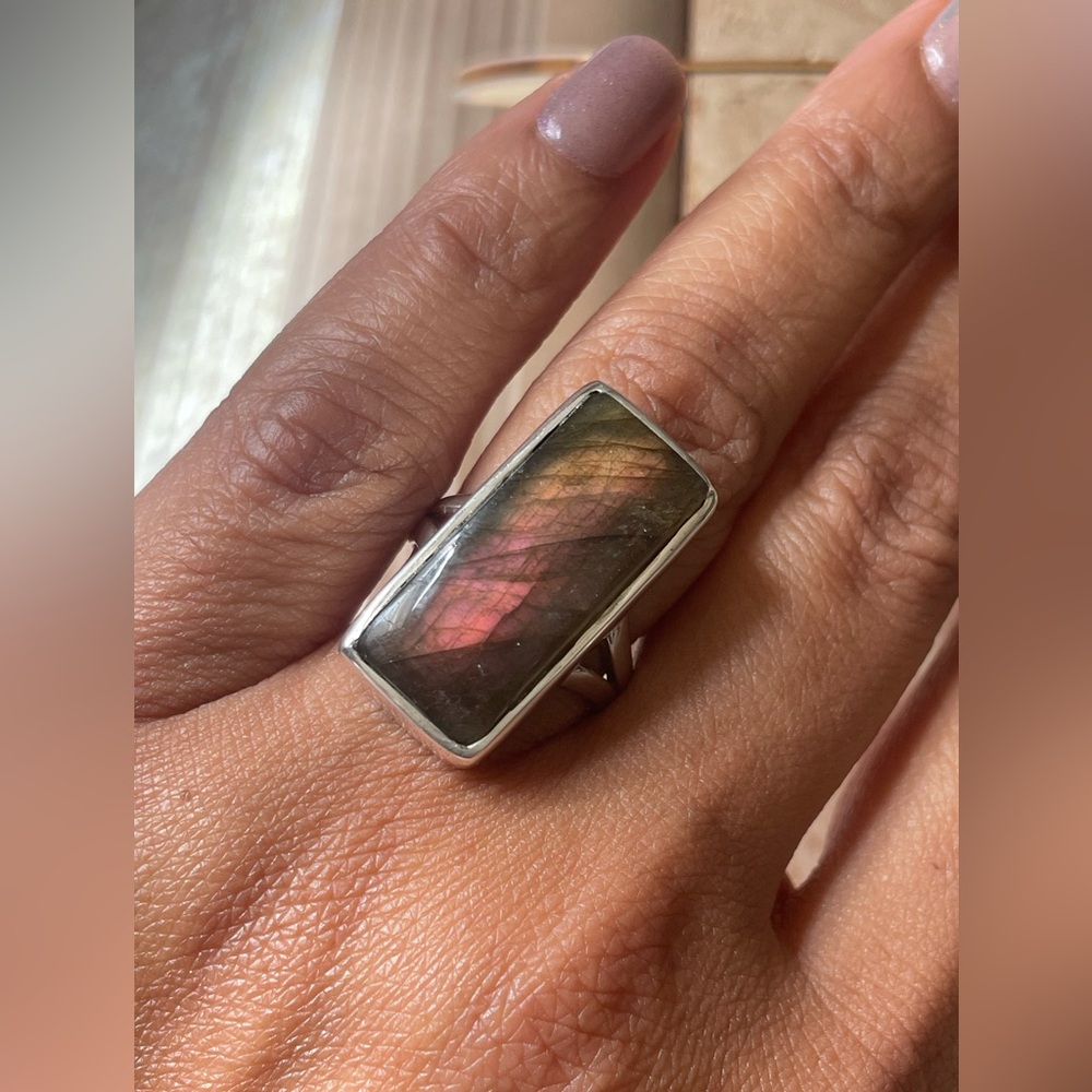 “BOHO” 925 Sterling Silver Natural Labradorite Ring | adjustable Ring - Picture 9 of 16